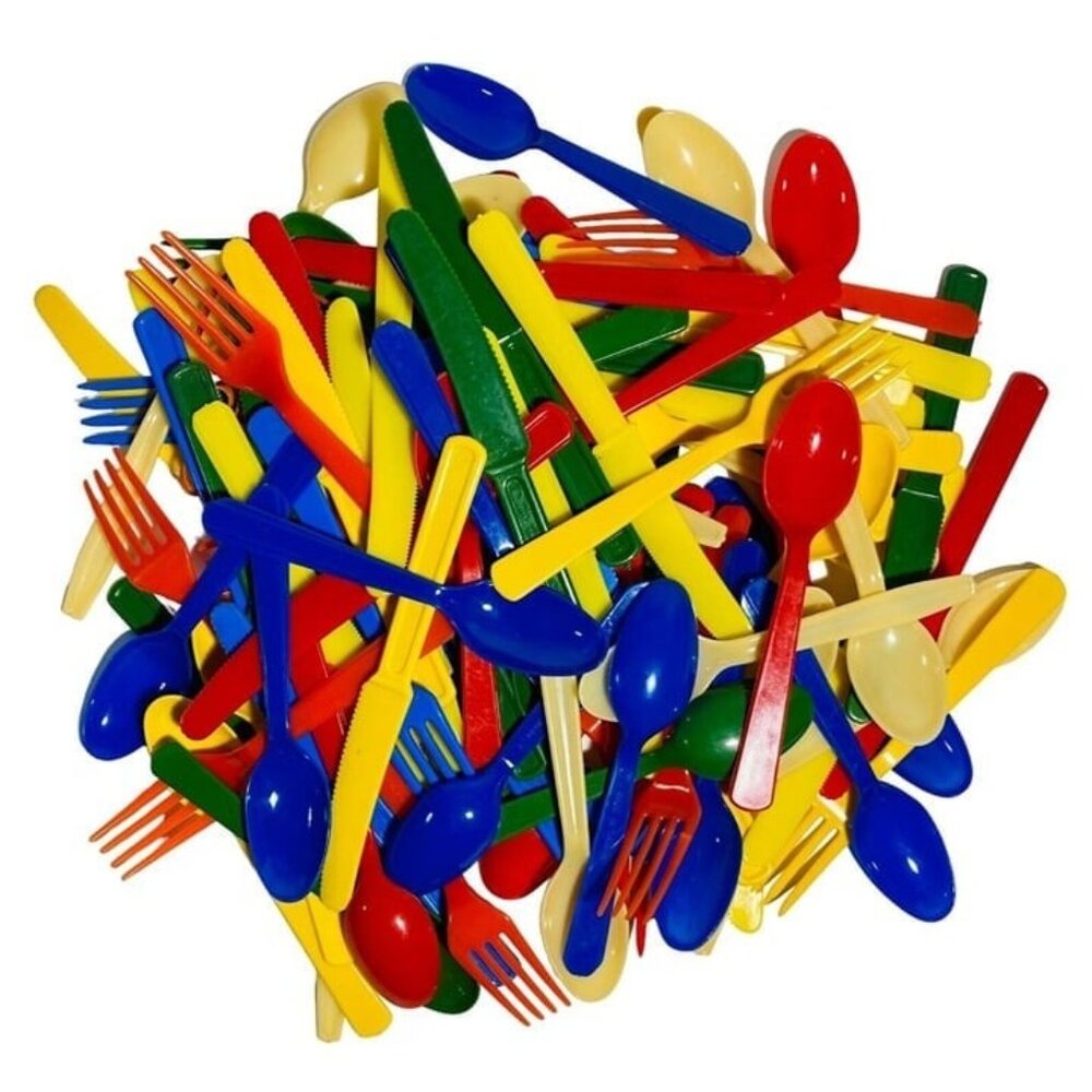 100 Plastic Cutlery Utensil Flatware Spoons Forks Knives MCM VTG 1960 USA Taiwan